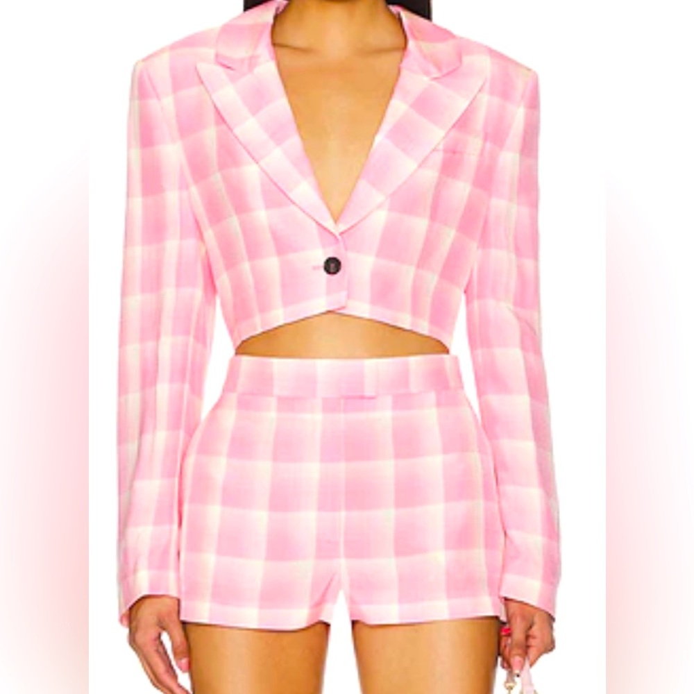 NWT MSGM Milano Pink Checkered Women's Blazer and Shorts Set